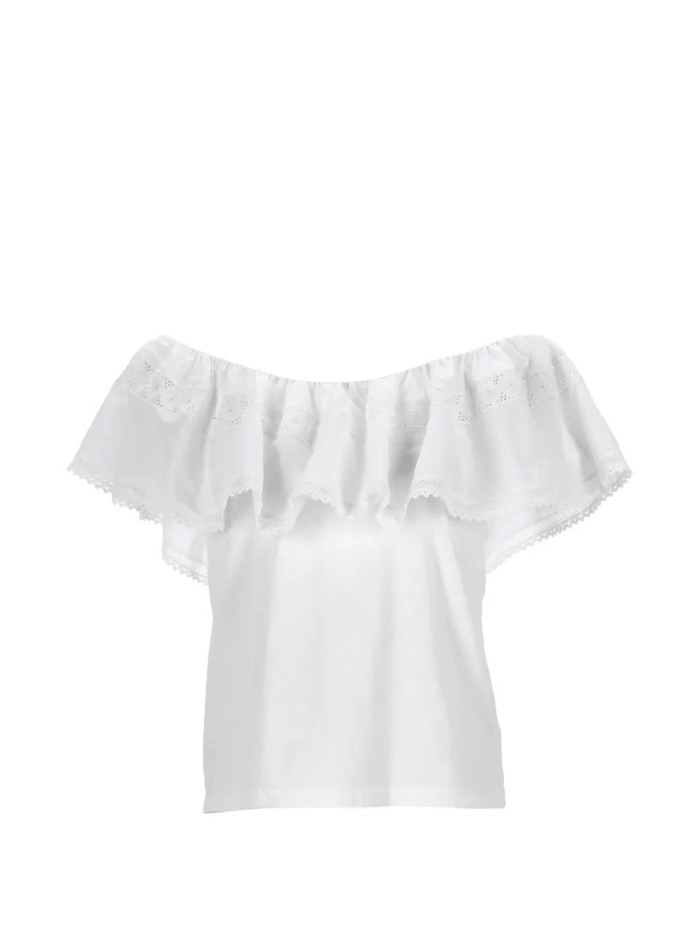 Sandro Alon Ruffle Eyelet Cold Shoulder Crop Top White Small